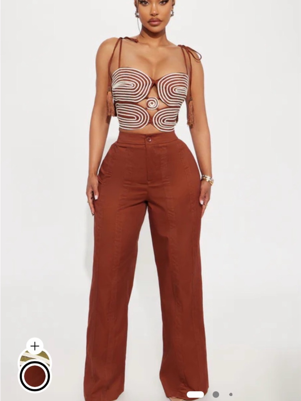 High-Waist Wide-Leg Pants in Rust Brown